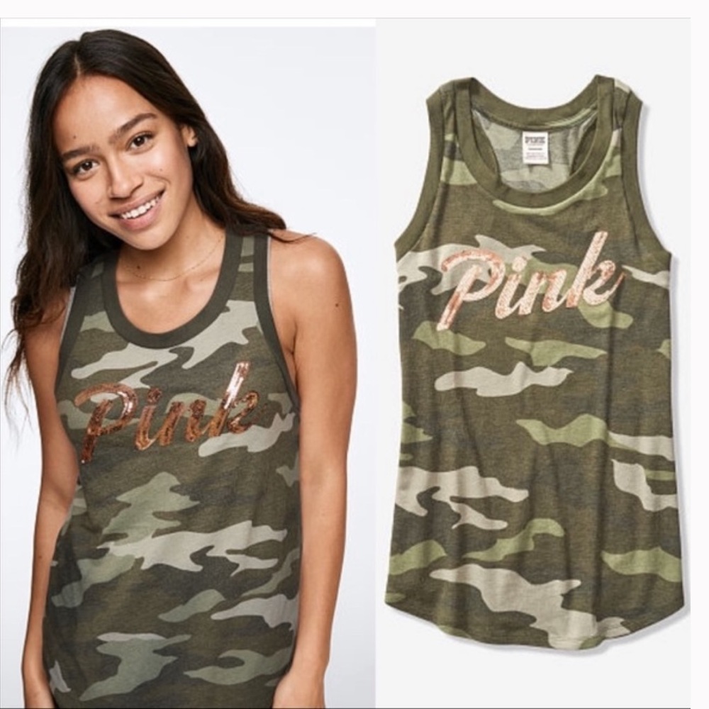 Victoria Secret PINK Women Sequin Camo Tank